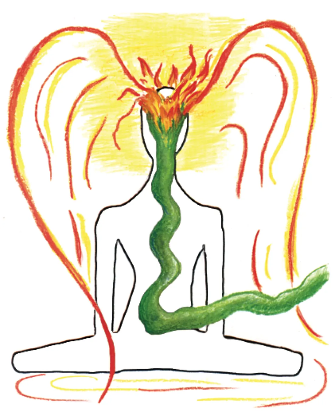 Kundalini rising through the subtle body and flowering at the crown — an original visual by Santosh Sachdeva