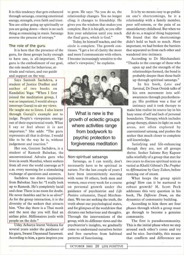 Life Positive, October 2003 — Walking The Path In Companionship
