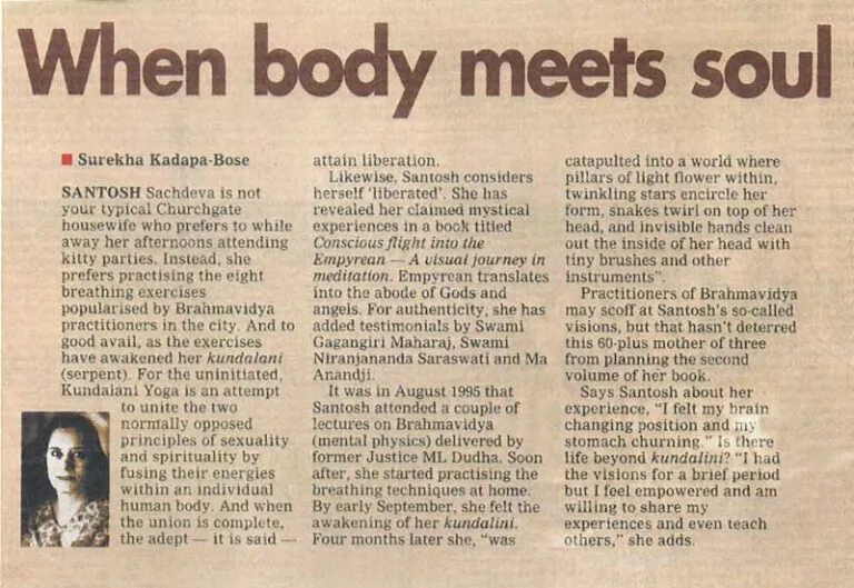 The Times of India, June 2002 — When Body Meets Soul